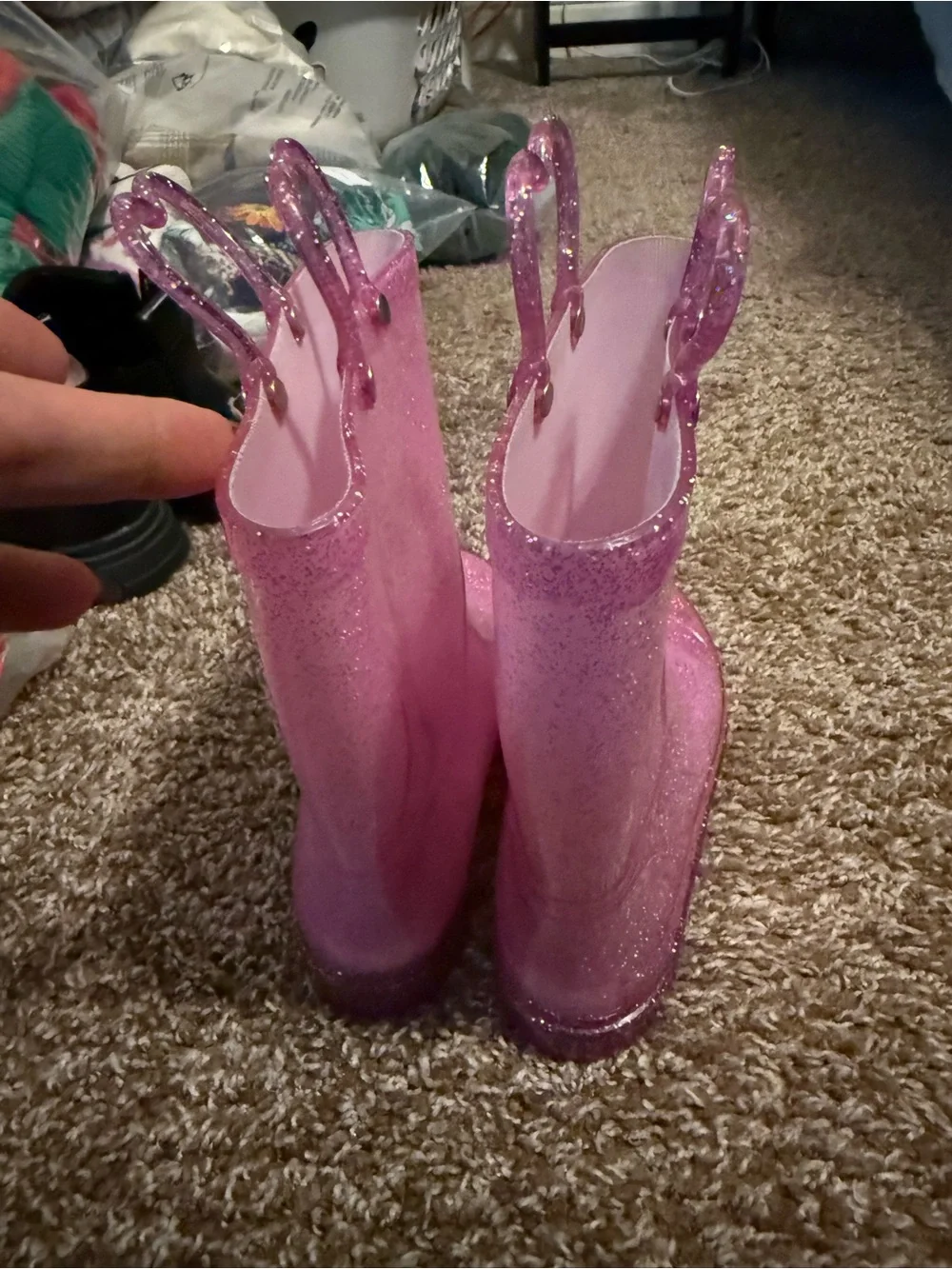 Kids Glitter Pink Rain Boots w/Lights